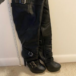 thigh high faux leather boots